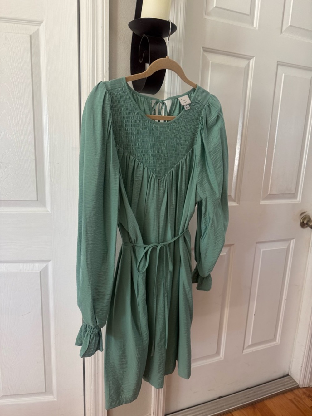 a new day Mint Sage Long Sleeve Smocked Yoke Dress - Picture 3 of 4